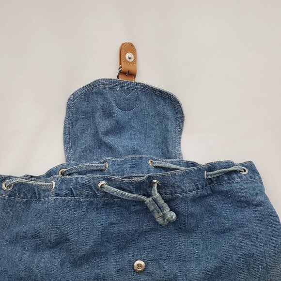 💥 VINTAGE Pacific Denim Co. Drawstring Backpack - 80s/90s Light Wash Rucksack - Picture 4 of 11